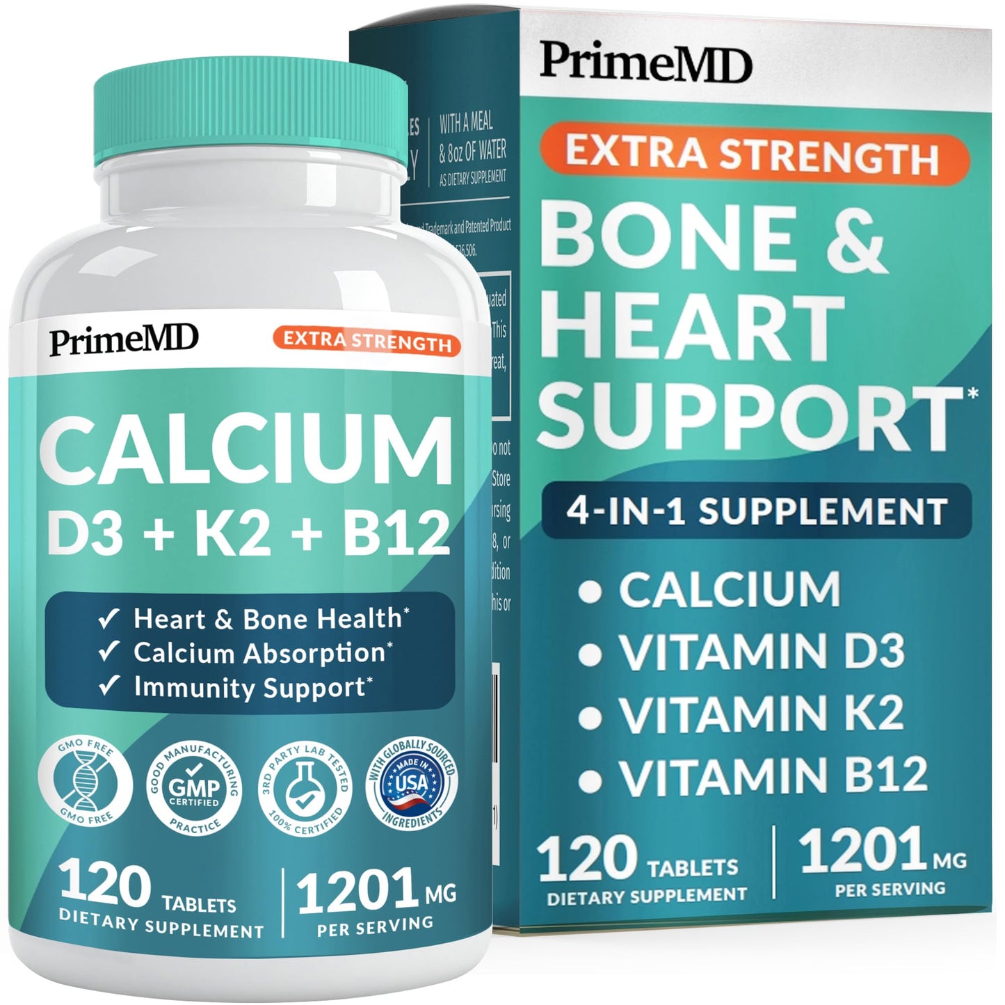 4-in-1 Calcium 1200mg with Vitamin D3 - Calcium Supplement for Women and Men with Vitamin K2 B12 5000 IU - Extra Strength Calcium Citrate for Bone and Heart Support (120ct) Nirvana Guru