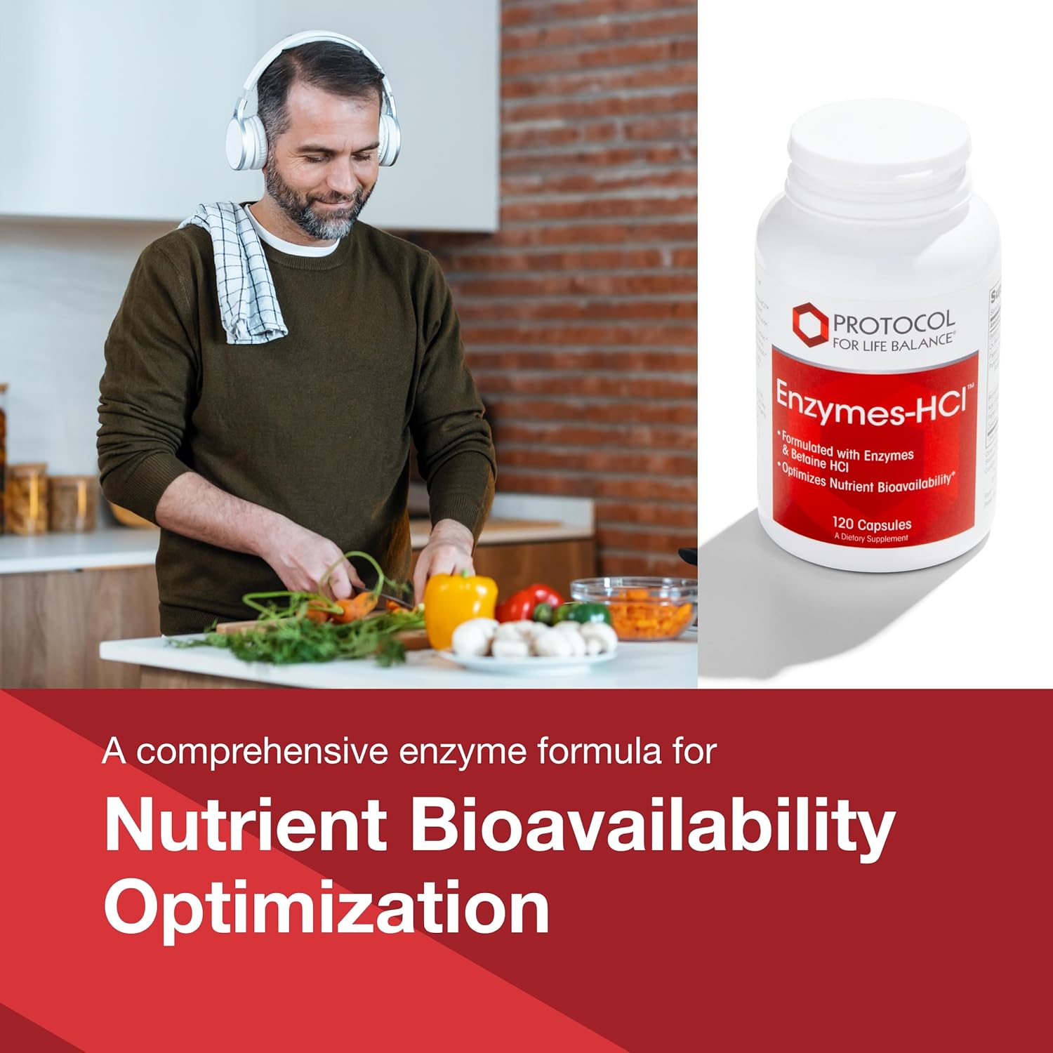 PROTOCOL FOR LIFE BALANCE Enzymes-HCl - Digestive Enzymes with Bromelain - Full Spectrum of Proteases - Digestion Supplement - Soy & Dairy Free - 120 Capsules Nirvana Guru