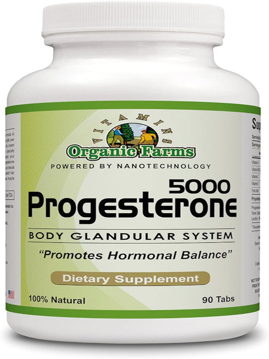 Organic Farm Vitamins Progesterone 5000 - Body glandular System Dietary Supplement, 100% Natural Progesterone Pills - Formula to Balance Hormones - progesterone Supplement, 90 Tablets - Nirvana Guru