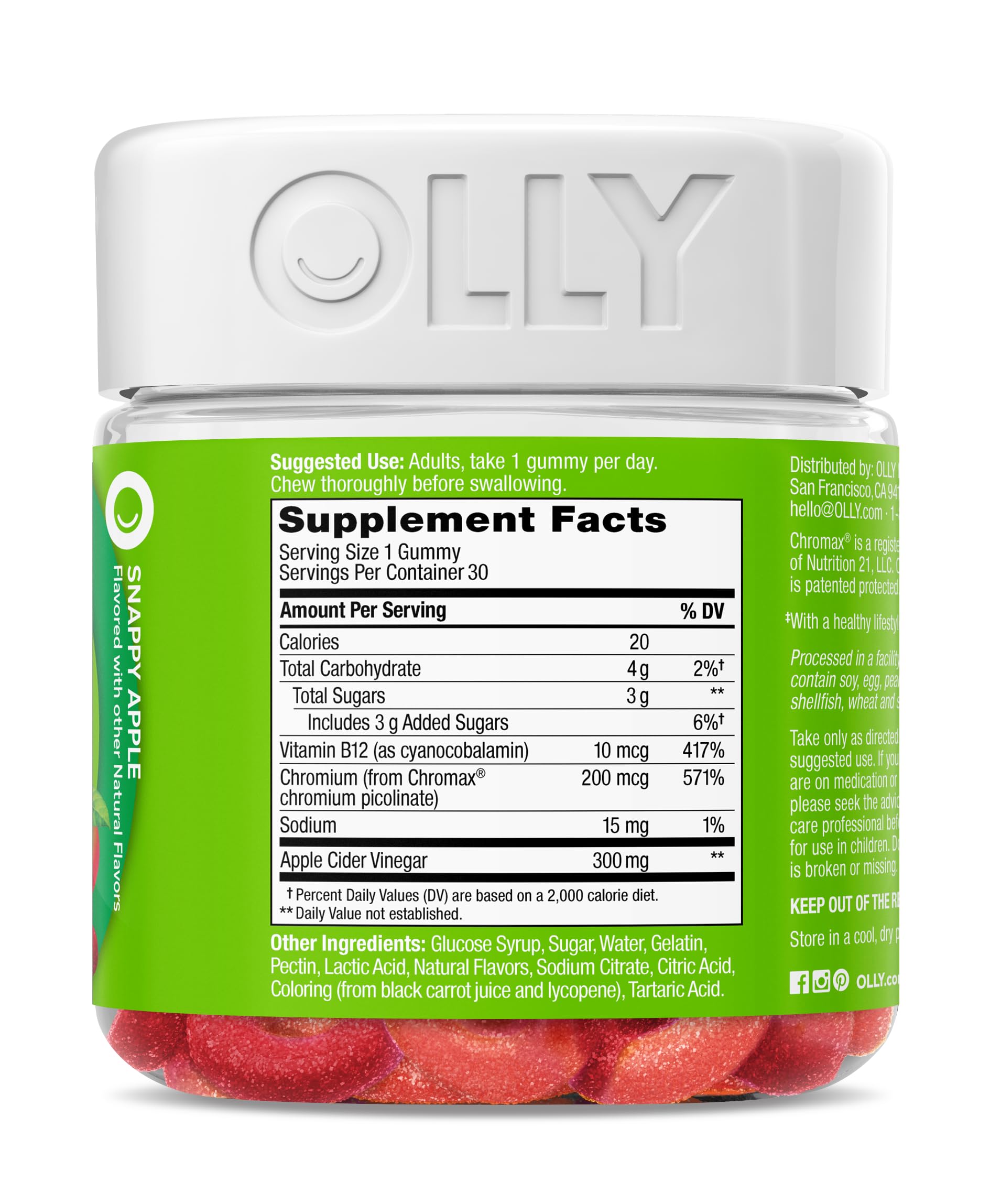 OLLY Metabolism Gummy Rings, Apple Cider Vinegar, Vitamin B12, Chromium, Energy and Digestive Health, Chewable Supplement, Apple Flavor - 30 Count Nirvana Guru