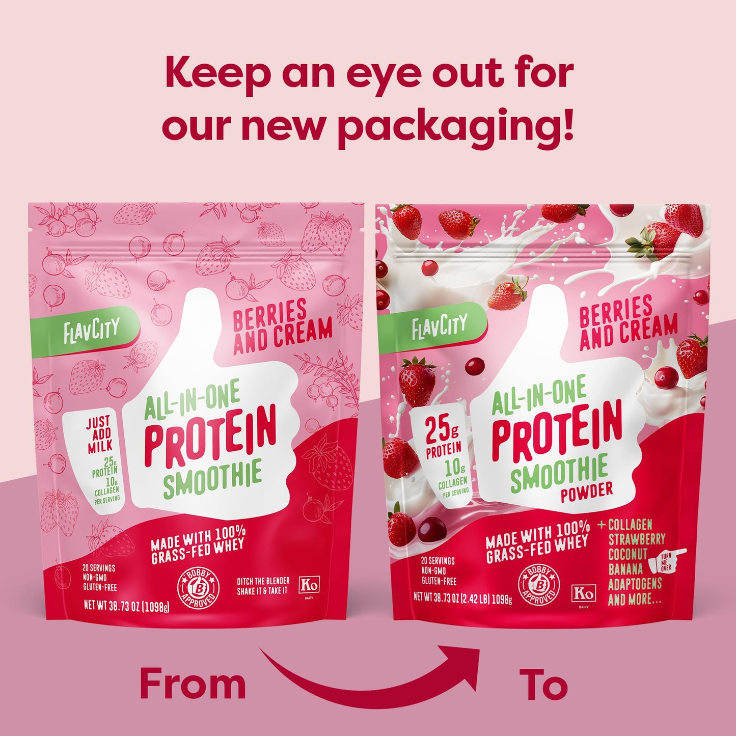 FlavCity Grass Fed Whey Protein Powder - Vanilla Smoothie - 25g Protein & 10g Collagen - Made with Real Vanilla Bean & Organic Coconut Milk - Gluten Free & No Added Sugars (20 Servings)