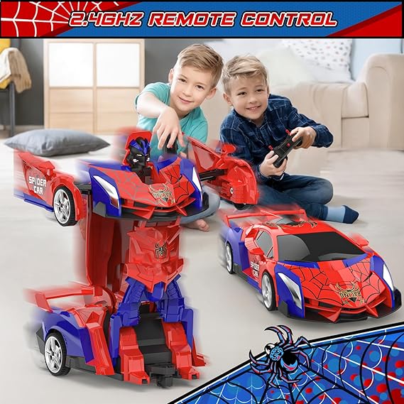 BLUEJAY Transform Rc Cars for Boys 4-7 8-12, 2.4Ghz Remote Control Car 1:18 Scale Transforming Robot, One-Button Deformation 360° Rotation Car Toy Gifts for Boys 3-5 nirvanaguru