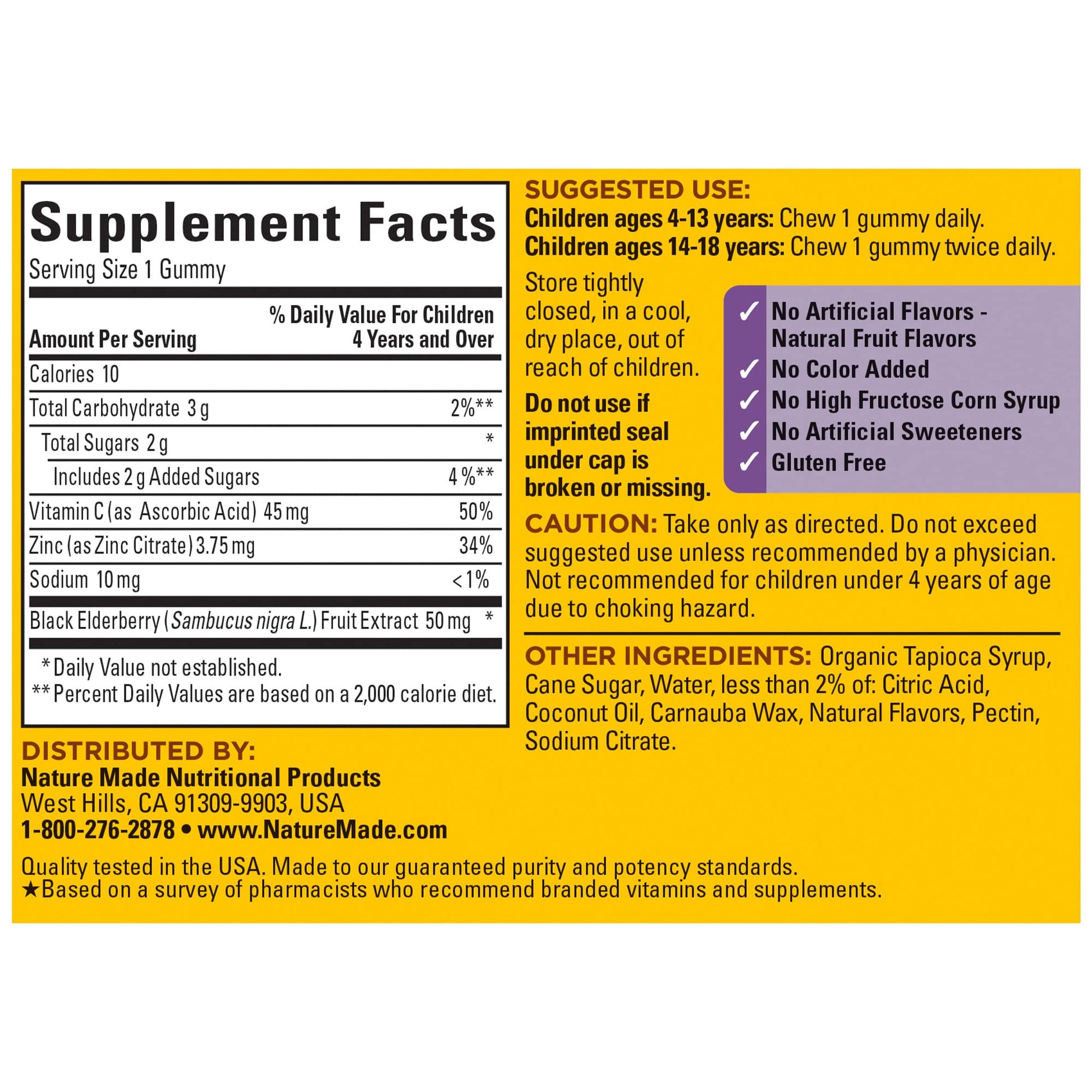 Nature Made Elderberry with Vitamin C and Zinc, Dietary Supplement for Immune Support, 100 Gummies, 50 Day Supply - Nirvana Guru