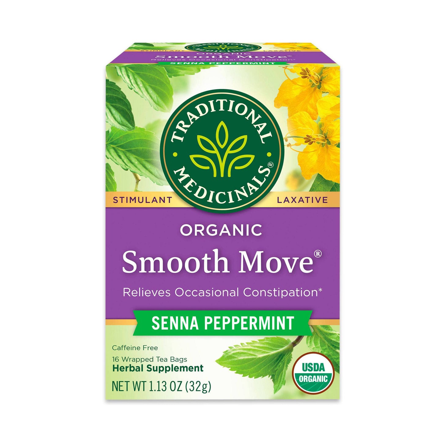 Traditional Medicinals Tea, Organic Smooth Move Peppermint, Relieves Occasional Constipation, Senna, 16 Tea Bags - Nirvana Guru