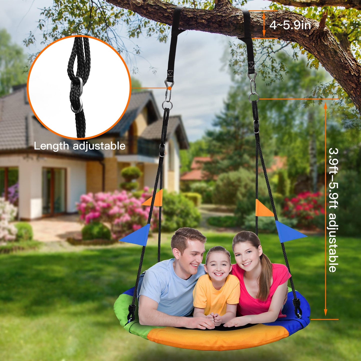 PACEARTH 40 Inch Saucer Tree Swing Flying 900lb Weight Capacity 2 Added Hanging Straps Adjustable Multi-Strand Ropes Colorful Safe and Durable Swing Seat for Children-Green Nirvana Guru