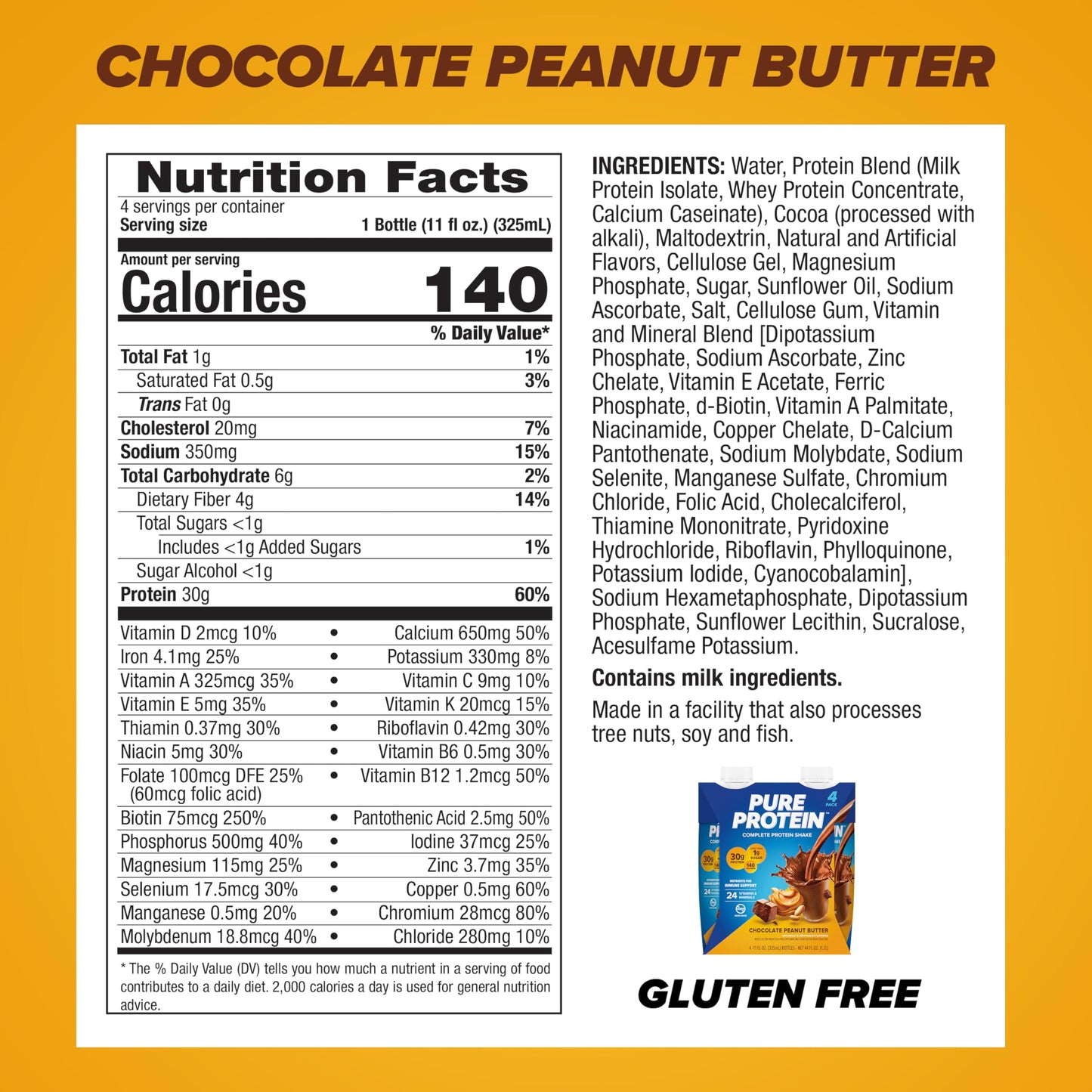 Pure Protein Vanilla Protein Shake, 30g Complete Protein, Vitamins A, C, D, and E plus Zinc to Support Immune Health, Ready to Drink and Keto-Friendly, 11oz Bottles, 12 Pack Nirvana Guru