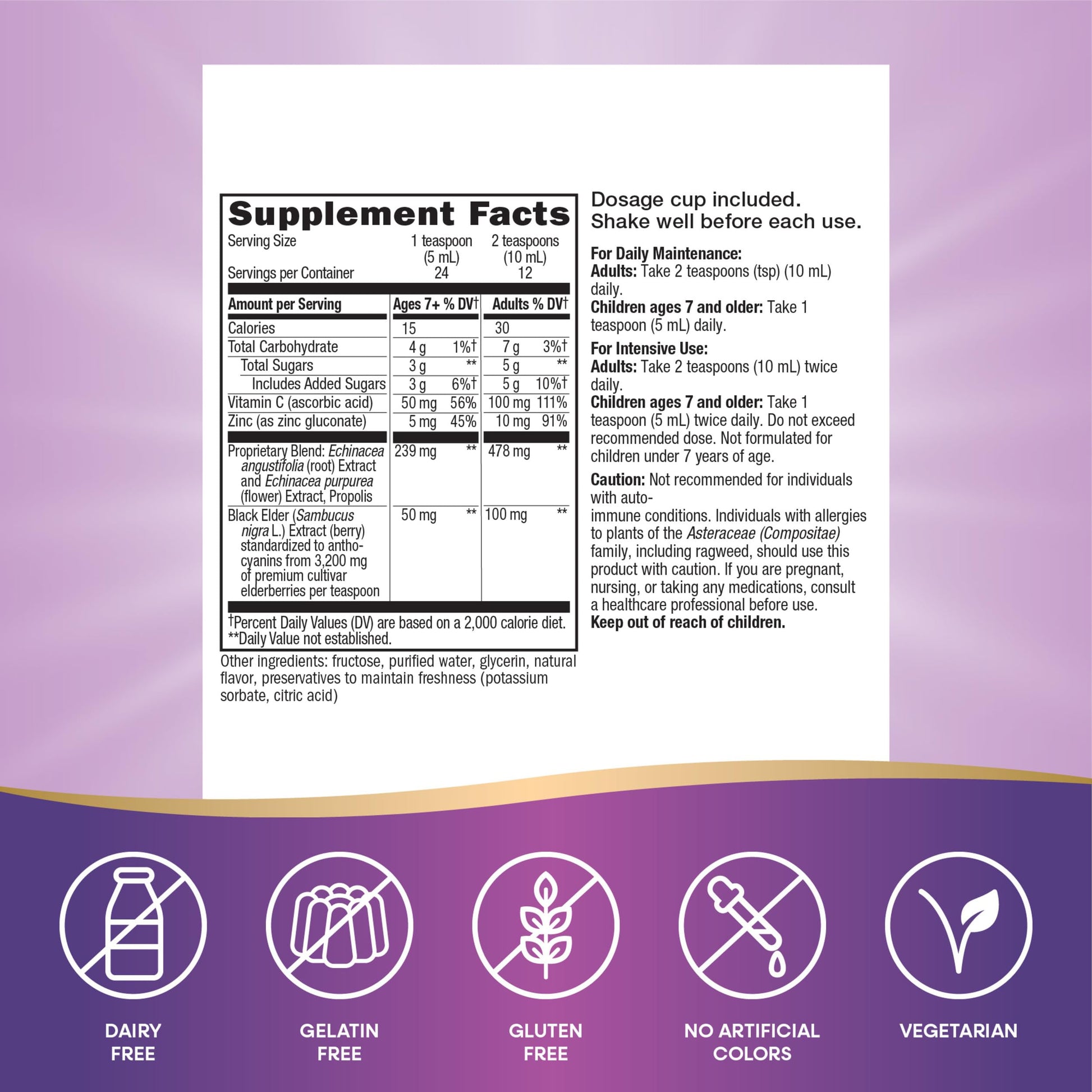 Nature's Way Sambucus Immune Syrup, Elderberry Extract, Vitamin C, Zinc, Echinacea, Propolis, Daily Immune Support*, Antioxidant Support*, Gluten free, Vegetarian, 8 Fl Oz - Nirvana Guru