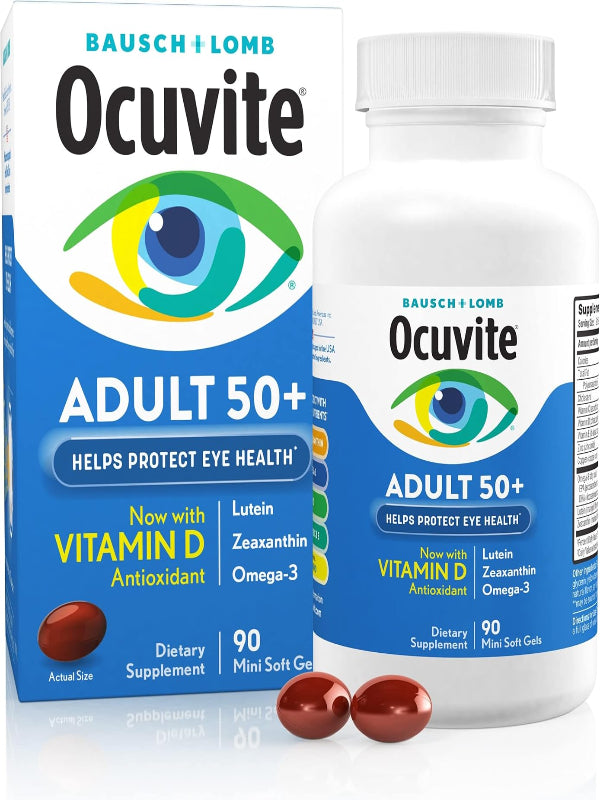 Ocuvite 50+ Eye Vitamin & Mineral Supplement, Multivitamin for Vision & Ocular Health with Omega-3, Zinc, Vitamins C & E, Lutein & Zeaxanthin, Zinc Supplements for Women and Men, 90 Softgels Nirvana Guru