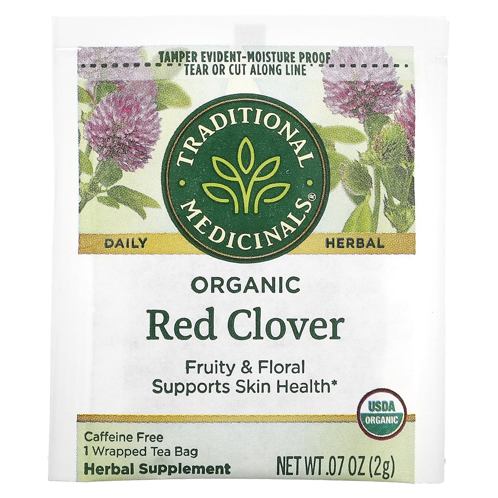 Traditional Medicinals Organic Red Clover, Caffeine Free, 16 Wrapped Tea Bags, 1.13 oz (32 g) - Nirvana Guru