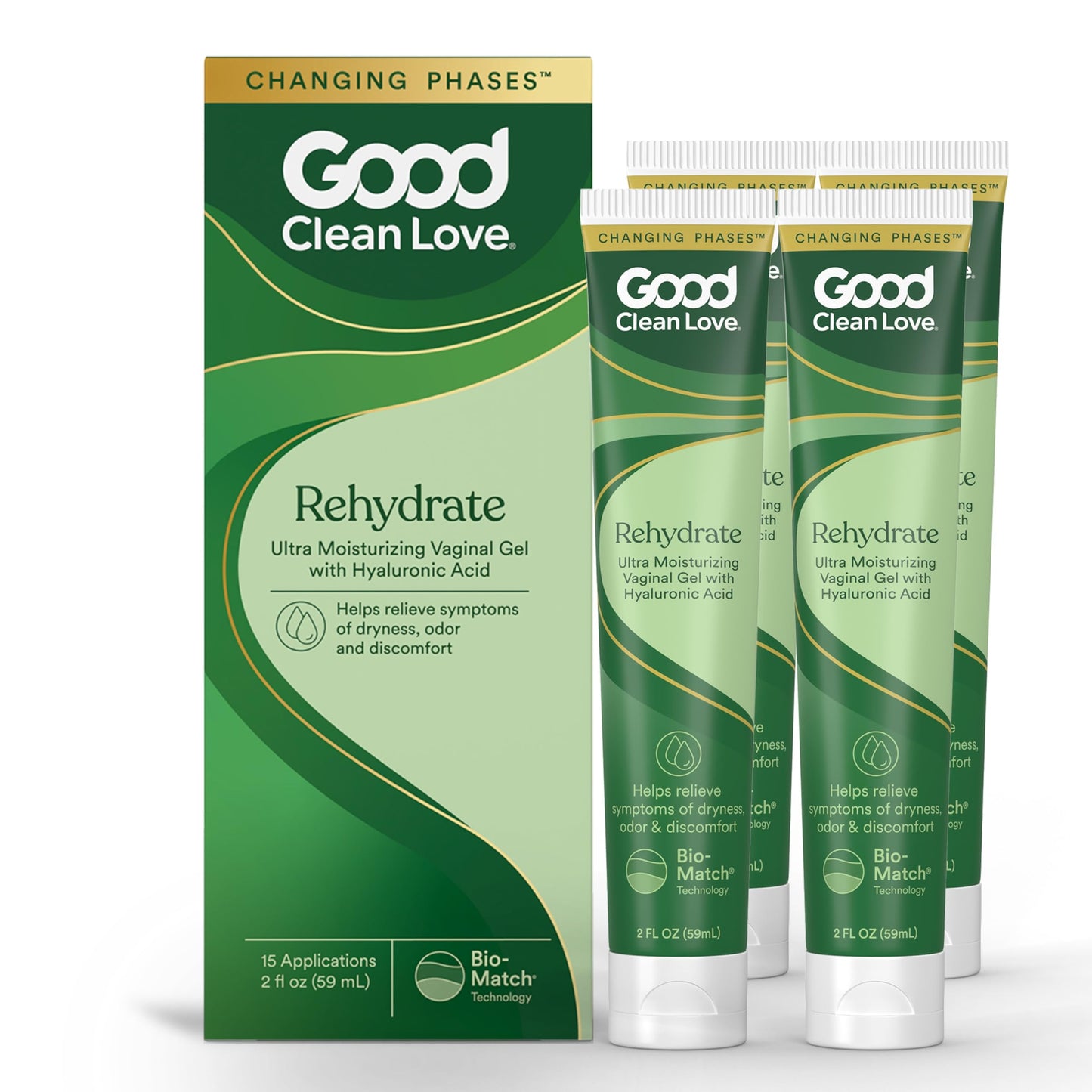 Good Clean Love Rehydrate Ultra Moisturizing Vaginal Gel with Hyaluronic Acid, pH-Balanced Vaginal Moisturizer, Water-Based Feminine Care, Long Lasting Relief from Dryness & Discomfort, 2 Oz Nirvana Guru