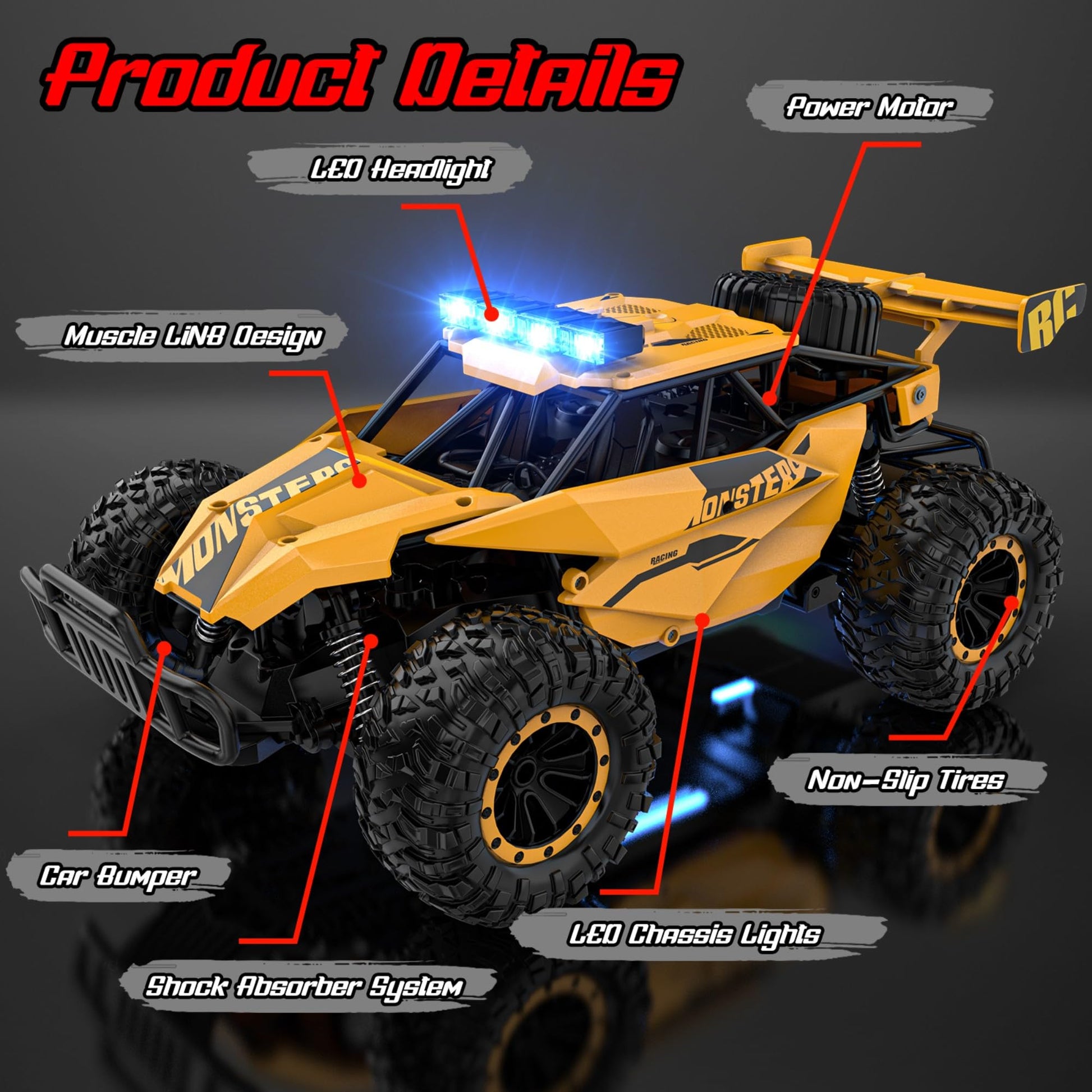 BLUEJAY Remote Control Car, 2.4GHz High Speed 33KM/H RC Cars Toys, 1:12 Monster RC Truck Off Road with LED Headlight and Rechargeable Battery Gifts for Adults Boys 8-12 Nirvana Guru