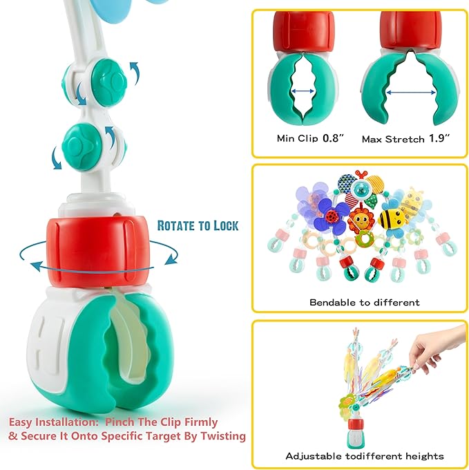 Adjustable Arch Bassinet Toys for Infant & Toddlers, Stroller Arch, Baby Crib Toys with Fascinating Hanging for Stimulating Baby’s Senses and Developing Motor Skills nirvanaguru