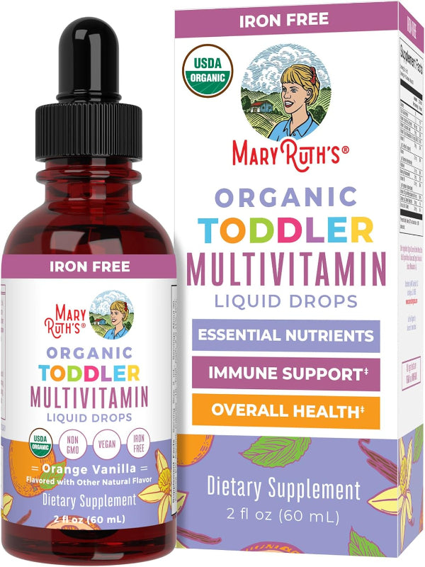 MaryRuth Organics Kids Multivitamin for Toddlers | USDA Organic | Toddler Vitamins Liquid Drops for Kids Ages 1-3 | Toddler Immune Support & Overall Wellness | Vegan | Non-GMO | Gluten Free | 2 Fl Oz - Nirvana Guru