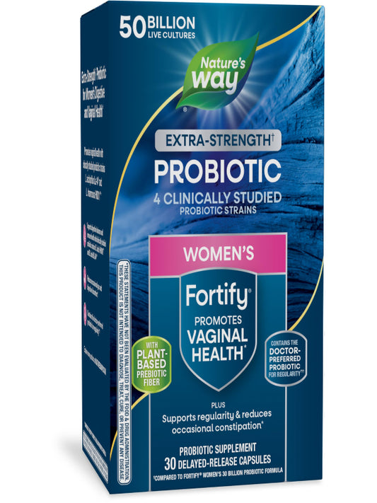 Nature's Way Women's Extra Strength** Fortify Probiotic, 50 Billion Live Cultures, Supports Digestive, Vaginal, & Immune Health*, Plant-Based Prebiotic Fiber, Non-GMO, 30 Capsules (Packaging May Vary) - Nirvana Guru