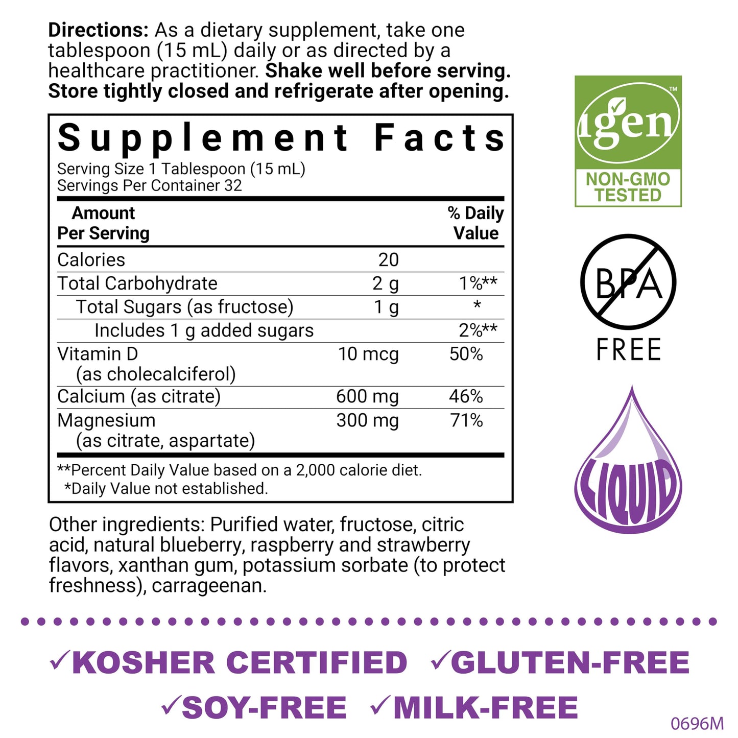 Bluebonnet Nutrition Liquid Calcium Citrate, Magnesium, Vitamin D3, Bone Health, Gluten Free, Soy Free, Milk Free, Kosher, 16 fl oz, 32 Servings, Mixed Berry Flavor Nirvana Guru