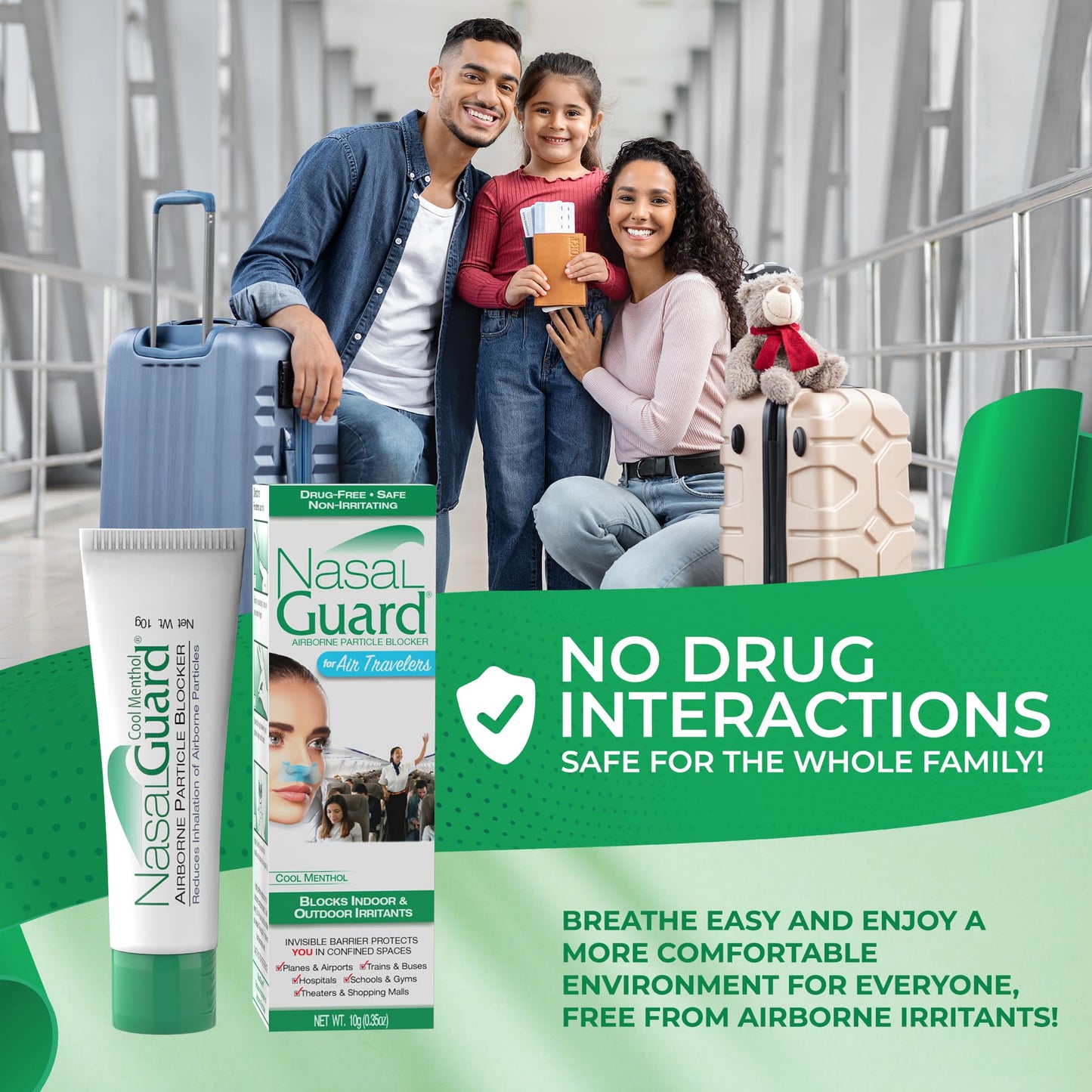 Airborne Particle Blocker Nasal Gel for Air Travelers - Drug-Free, Non-irritating, Non-drowsy, Airplane Travel Approved (Unscented) - Over 150 Applications Per Tube (0.1 oz, Pack of 1) Nirvana Guru