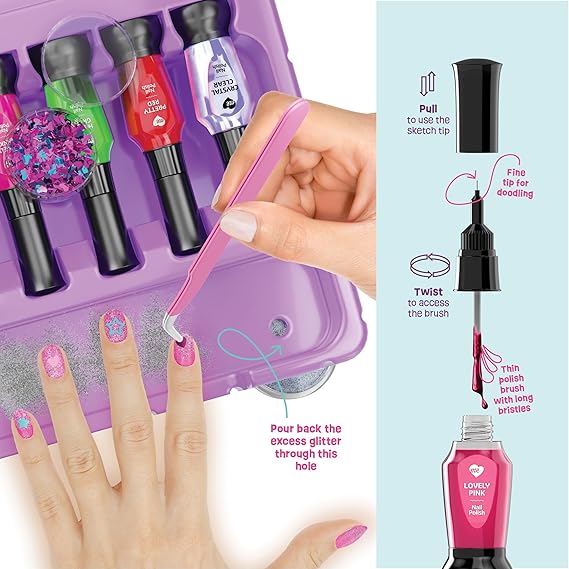 Nail Art Studio for Girls - Birthday Gift - Nail Polish Kit for Kids Ages 7-12 Years Old - Girl Gifts Ideas - Gift Set - Girly Stuff - Polish, Pens, Glitter, Stickers, Gems, Filer - 8 9 10 11 12 Year nirvanaguru