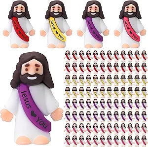 Bememo 100 Pcs Little Jesus Figures Jesus Loves You Original Design Rubber Pocket Toys Little Figures to Hide and Seek Sunday School Religious Party Share Gifts(Bright Colors) Nirvana Guru