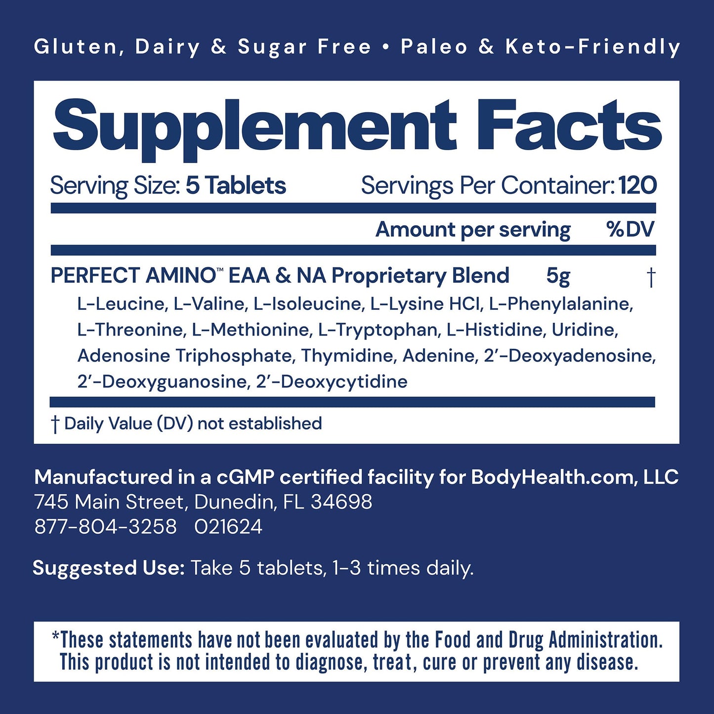 BodyHealth PerfectAmino Tablets (150 ct), Essential Amino Acid with BCAAs + Lysine, Phenylalanine, Threonine, Methionine, Tryptophan, Supplement for Muscle Mass Production, Recovery & Strength - Nirvana Guru