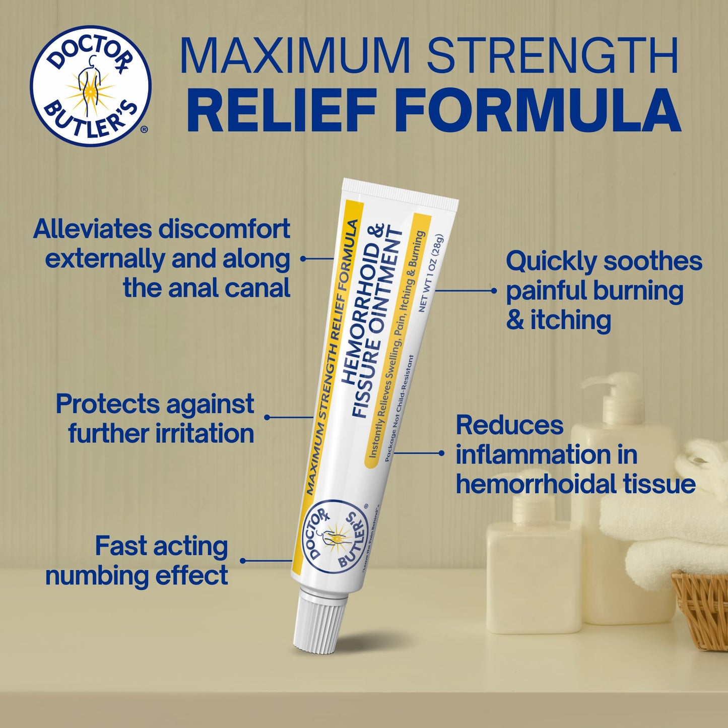 Doctor Butler’s Hemorrhoid & Fissure Ointment – Hemorrhoid Treatment and Hemorrhoid Cream with Lidocaine and Phenylephrine HCI for Fast Acting Relief of Pain, Swelling, Discomfort, and Itching (1 oz.)
