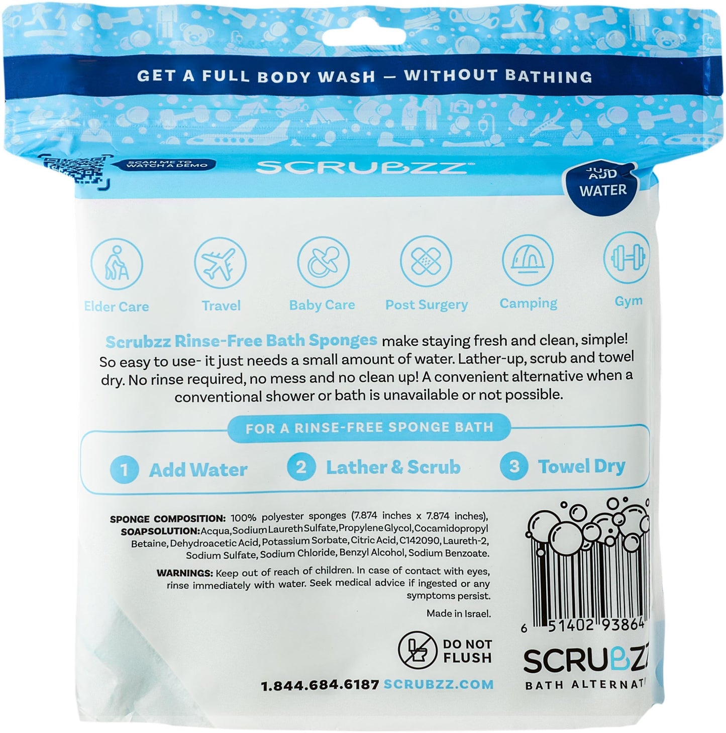 Scrubzz Disposable Rinse Free Bathing Wipes - 25 Pack - All-in-1 Single Use Shower Wipes, Simply Dampen, Lather, and Dry Without Shampoo or Rinsing Nirvana Guru