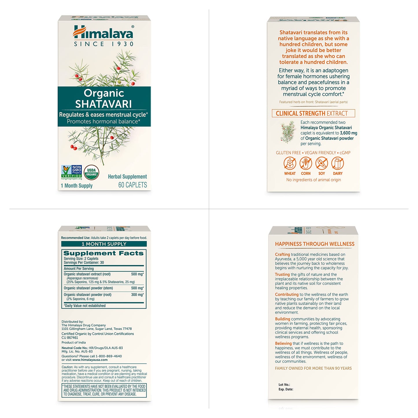 Himalaya Organic Shatavari for PMS, Menstrual Cramp Relief, Menopause Support, and Women's Health, 1,300 mg, 60 Caplets, 1 Month Supply - Nirvana Guru