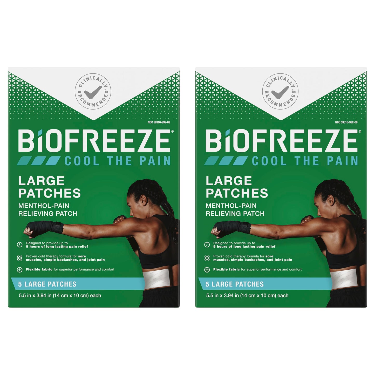 Biofreeze Large Pain Relief Patches, Menthol Pain Patches for Lower Back, Neck, Knee, & Shoulder, Comfortable & Flexible Fabric Stays in Place, FSA Eligible, 5 ct