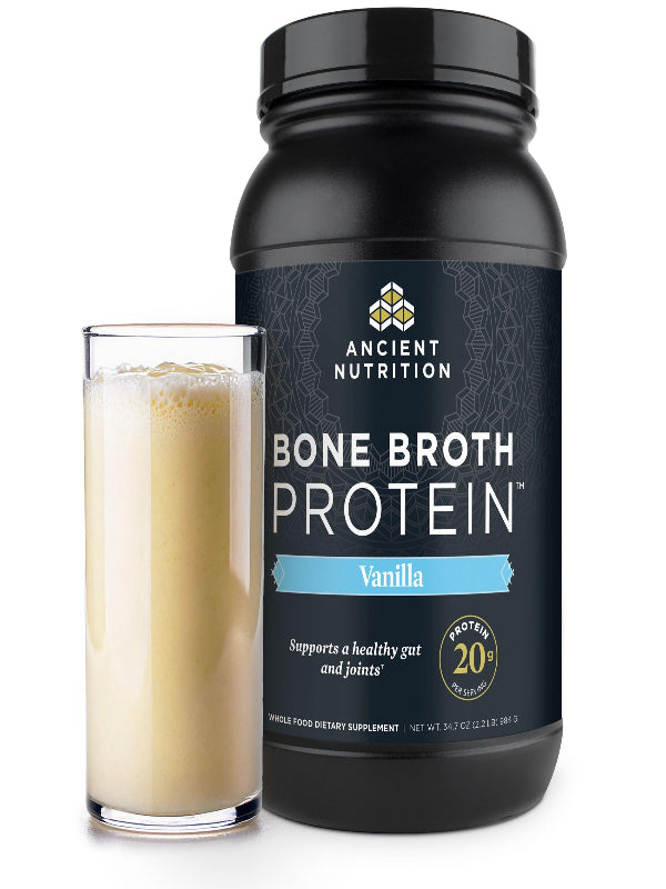 Ancient Nutrition Grass Fed, Cage Free, Bone Broth Protein Powder, 20g Protein, Hydrolyzed Collagen Peptides, Keto & Paleo Friendly, Supports Joint, Gut Health, Vanilla, 40 Servings - Nirvana Guru