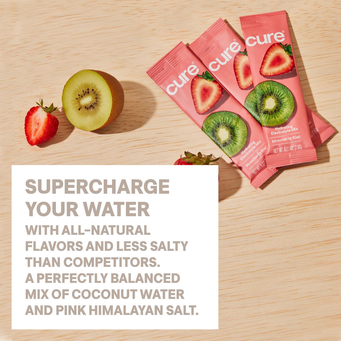 Cure Hydration | Plant-Based Electrolyte Drink Mix | No Added Sugar | FSA & HSA | Dehydration Relief Powder Made with Coconut Water | Non-GMO | Vegan | Pouch of 14 Packets - Berry Pomegranate