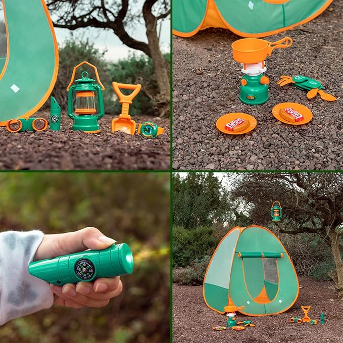 FUN LITTLE TOYS Pop Up Play Tent with Camping Gear and Tools Set, Outdoor Toys for Kids Nirvana Guru