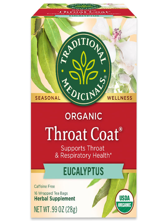 Traditional Medicinals Tea, Organic Throat Coat Eucalyptus, Throat and Respiratory Support, 16 Tea Bags - Nirvana Guru