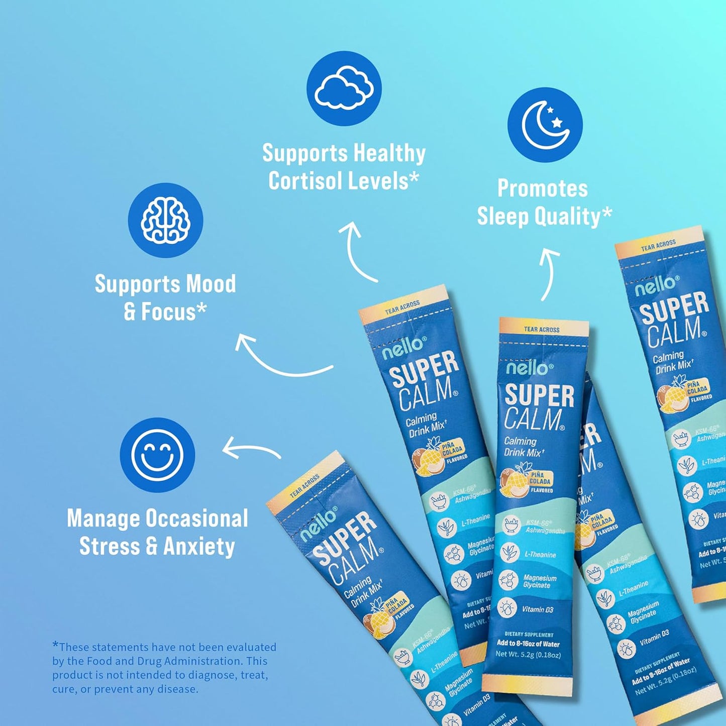 Supercalm Powdered Drink Mix, Raspberry Lemonade, L Theanine, Ksm-66 Ashwagandha, Magnesium Glycinate, Vitamin D 3, Supplements for Relaxation & Focus, No Sugar, Non GMO, On The Go, 20 Ct