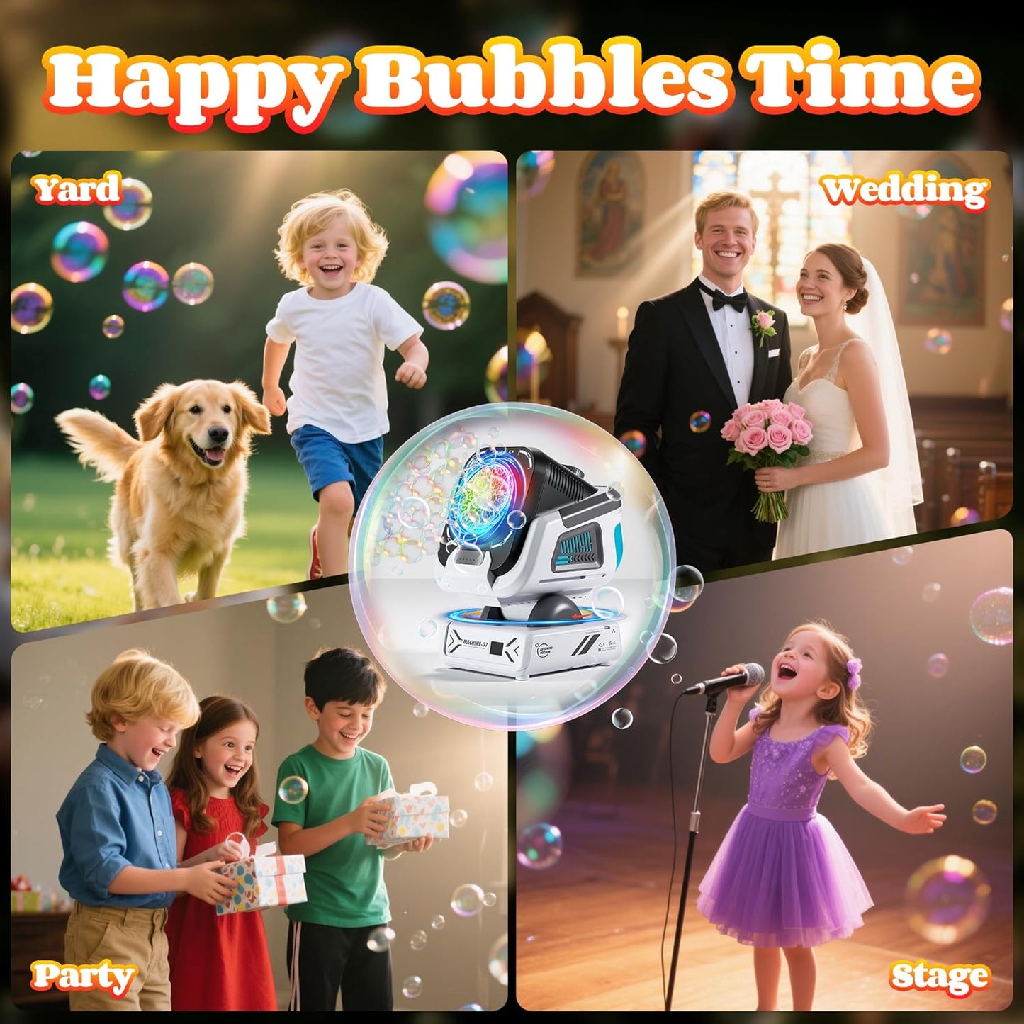 2025 Upgraded Bubble Machine with Remote Control, Automatic Rotation & RGB Lights, 1800mAh Rechargeable Battery, Type-C Charge, Bubble Maker for Kids, Weddings, Birthday Parties, Outdoor Activities Nirvana Guru
