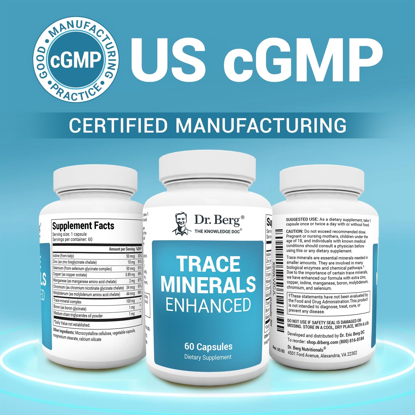 Dr. Berg Trace Minerals Enhanced Complex - Complete with 70+ Minerals Including 10 mg of Zinc - Dietary Supplement - 60 Capsules - Nirvana Guru
