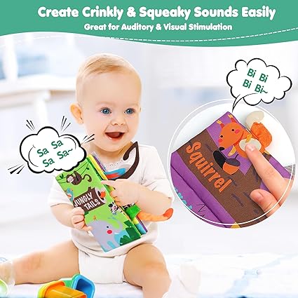 beiens Baby Books Toys, Touch and Feel Crinkle Cloth Book for Infant Baby 0-3-6-12-18 Months, Early Development Interactive Stroller Soft Toys, Newborn Gifts for Boys Girls nirvanaguru