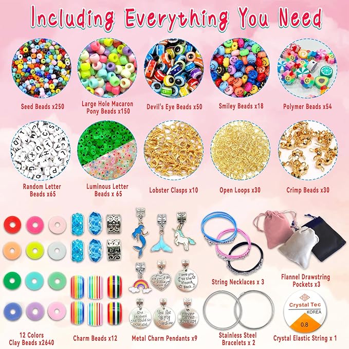 leitait Girls Toys Bracelet Making Kit -3400pcs Charm Jewelry Making Kit Supplies,Unicorn/Mermaid Crafts Birthday Christmas Gifts for Girls Ages 5 6 7 8 9 10 11 12 Years Old nirvanaguru