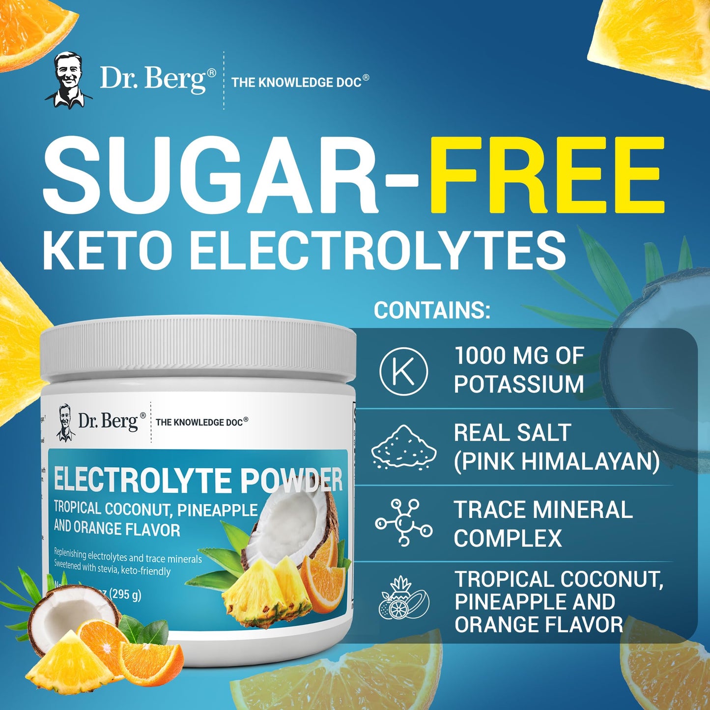 Dr. Berg Zero Sugar Hydration Keto Electrolyte Powder - Enhanced w/ 1000 mg of Potassium & Real Pink Himalayan Salt (NOT Table Salt) - Raspberry & Lemon Flavor Hydration Drink Supplement, 100 Servings Nirvana Guru