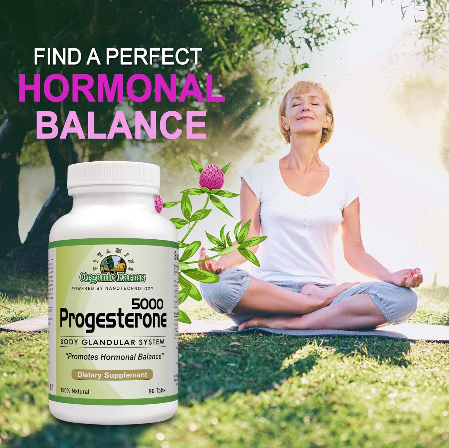 Organic Farm Vitamins Progesterone 5000 - Body glandular System Dietary Supplement, 100% Natural Progesterone Pills - Formula to Balance Hormones - progesterone Supplement, 90 Tablets - Nirvana Guru
