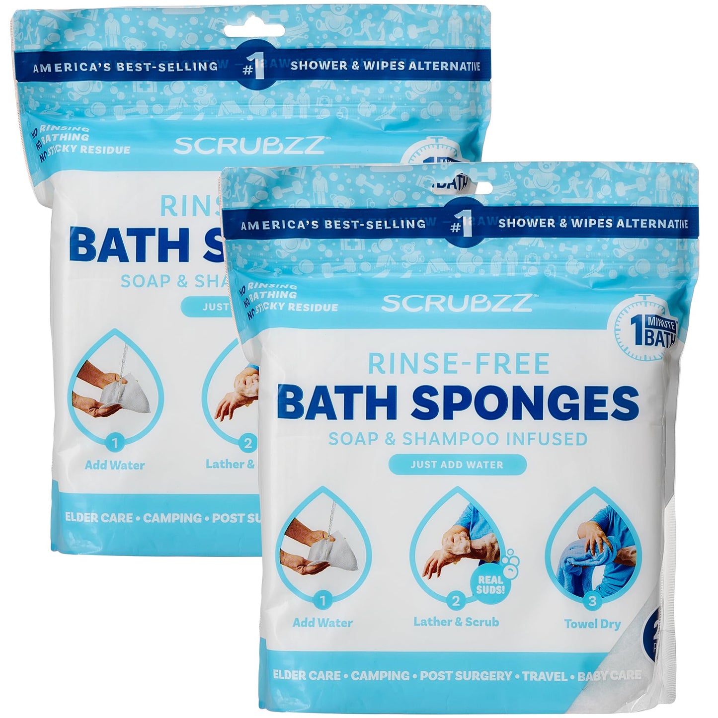 Scrubzz Disposable Rinse Free Bathing Wipes - 25 Pack - All-in-1 Single Use Shower Wipes, Simply Dampen, Lather, and Dry Without Shampoo or Rinsing Nirvana Guru