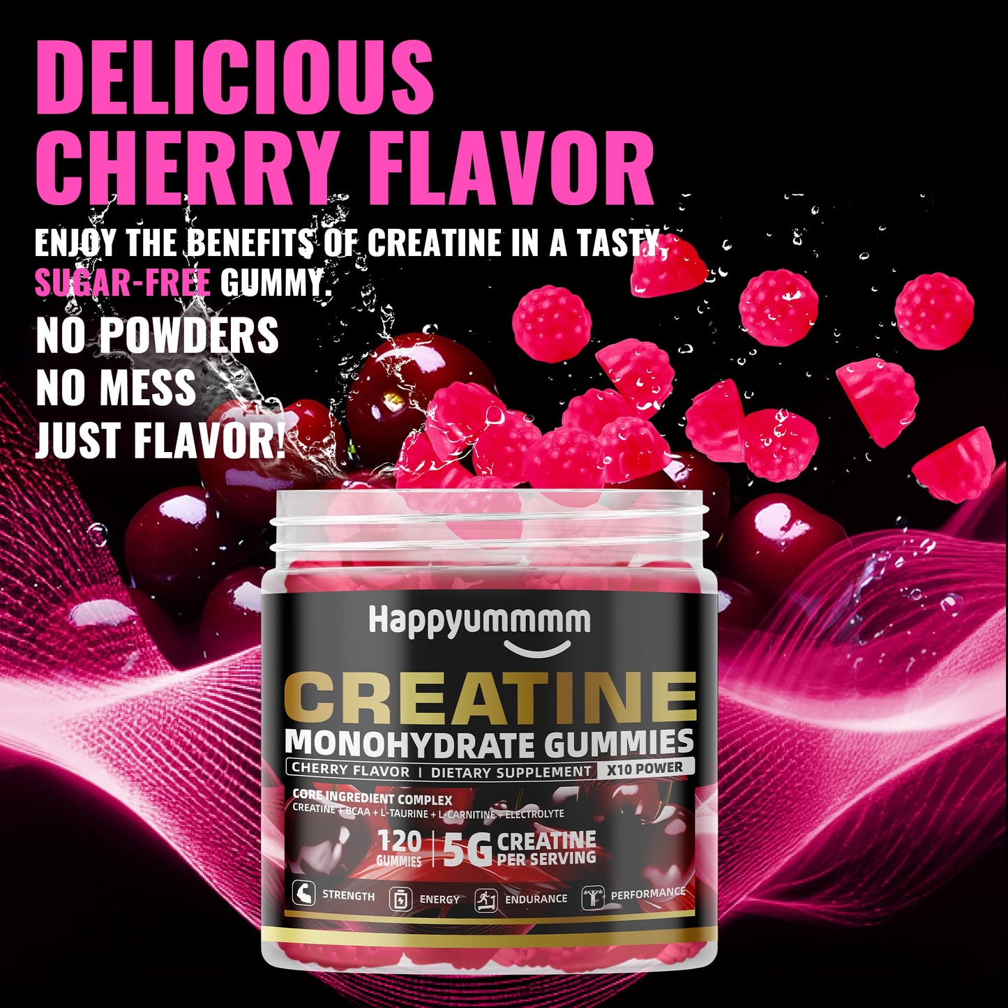 Creatine Monohydrate Gummies 5000mg for Men & Women, Chewables Creatine Monohydrate for Muscle Strength, Muscle Builder, Energy Boost, Pre-Workout Supplement(90 Count)-Strawberry.