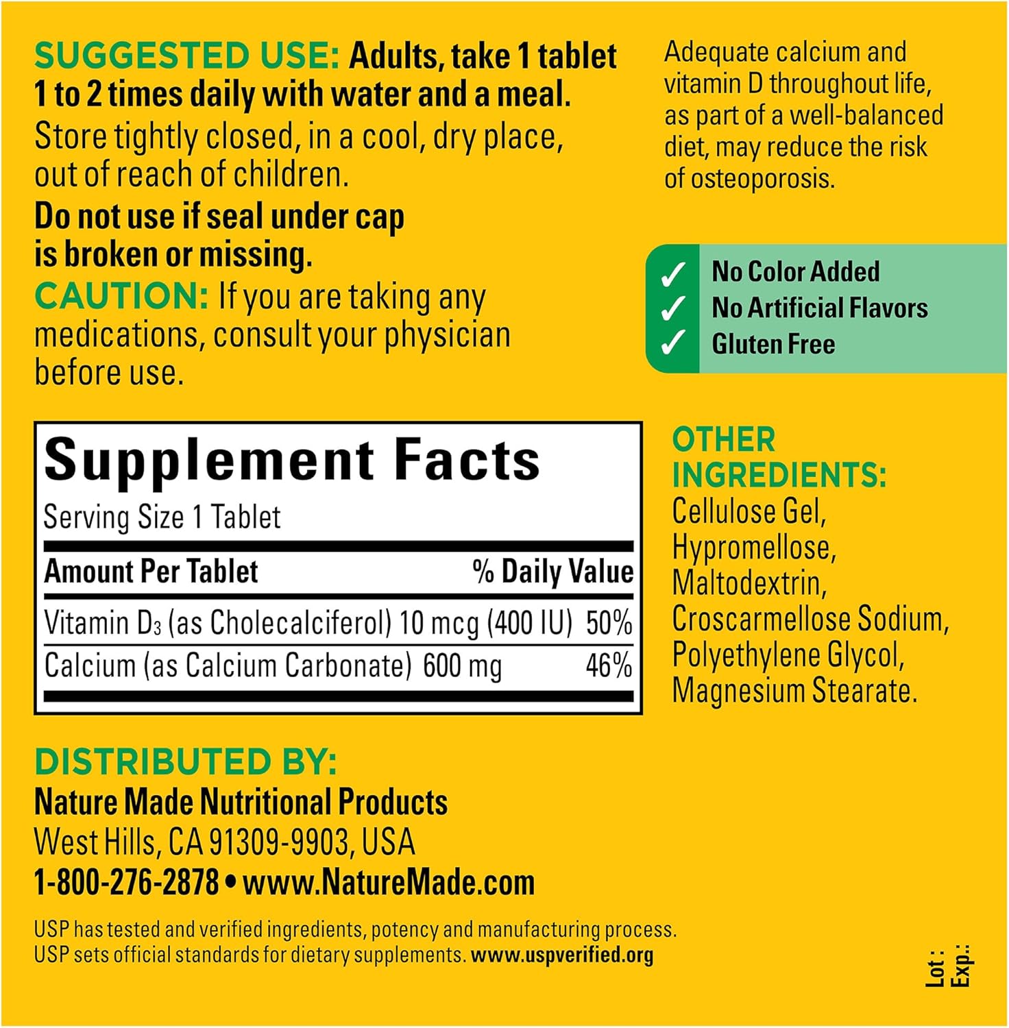 Nature Made Calcium 600 mg with Vitamin D3, Dietary Supplement for Bone Support, 220 Tablets (pack of 1) - Nirvana Guru