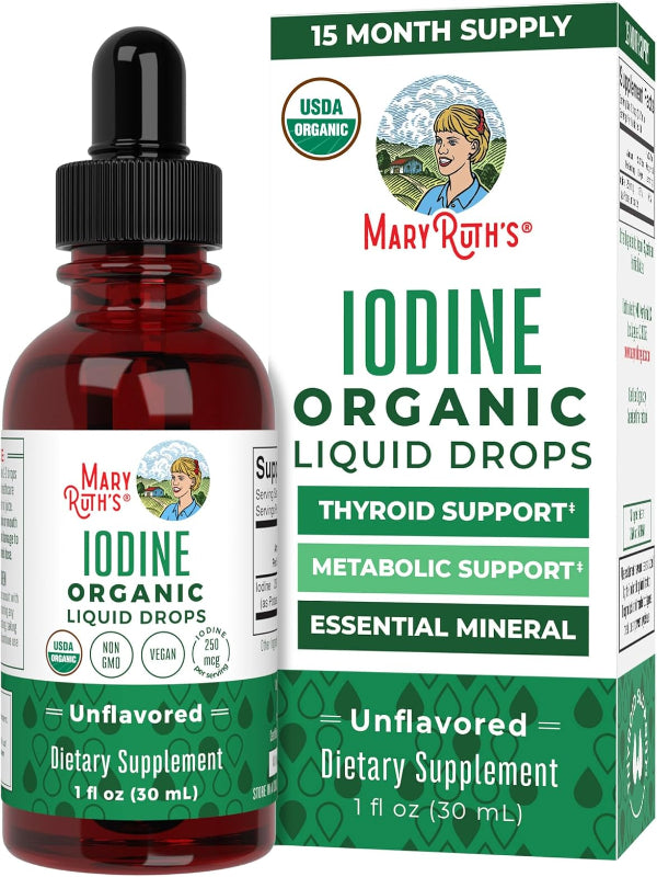 MaryRuth Organics Iodine Liquid Drops | Potassium Iodide | 1 Year Supply | 450 Servings | Thyroid Health | USDA Organic| Vegan | Non-GMO | Gluten Free | 1 Fl Oz - Nirvana Guru