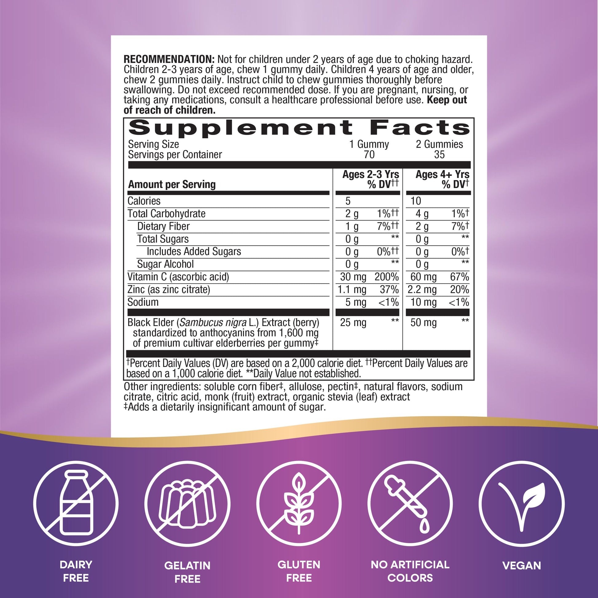 Nature's Way Sambucus Zero Sugar Immune Gummies, Daily Immune Support*, Black Elderberry Extract, Vitamin C, Vitamin D3, Zinc, Sugar Free, Sugar Alcohol Free, Plant-Based Sweeteners, 70 Gummies - Nirvana Guru