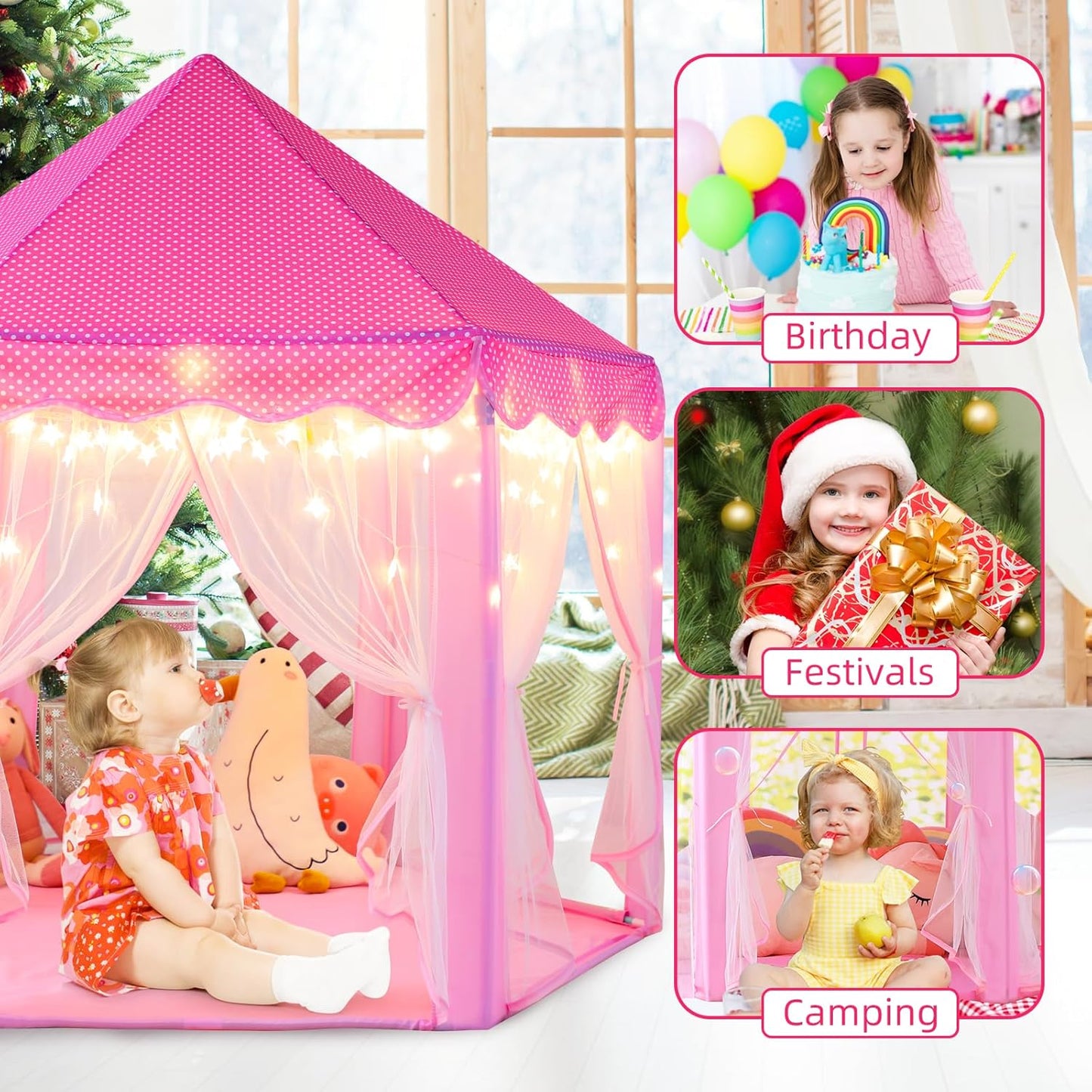 Monobeach Princess Tent Girls Large Playhouse Kids Castle Play Tent with Star Lights Toy for Children Indoor and Outdoor Games, 55'' x 53'' (DxH) Nirvana Guru