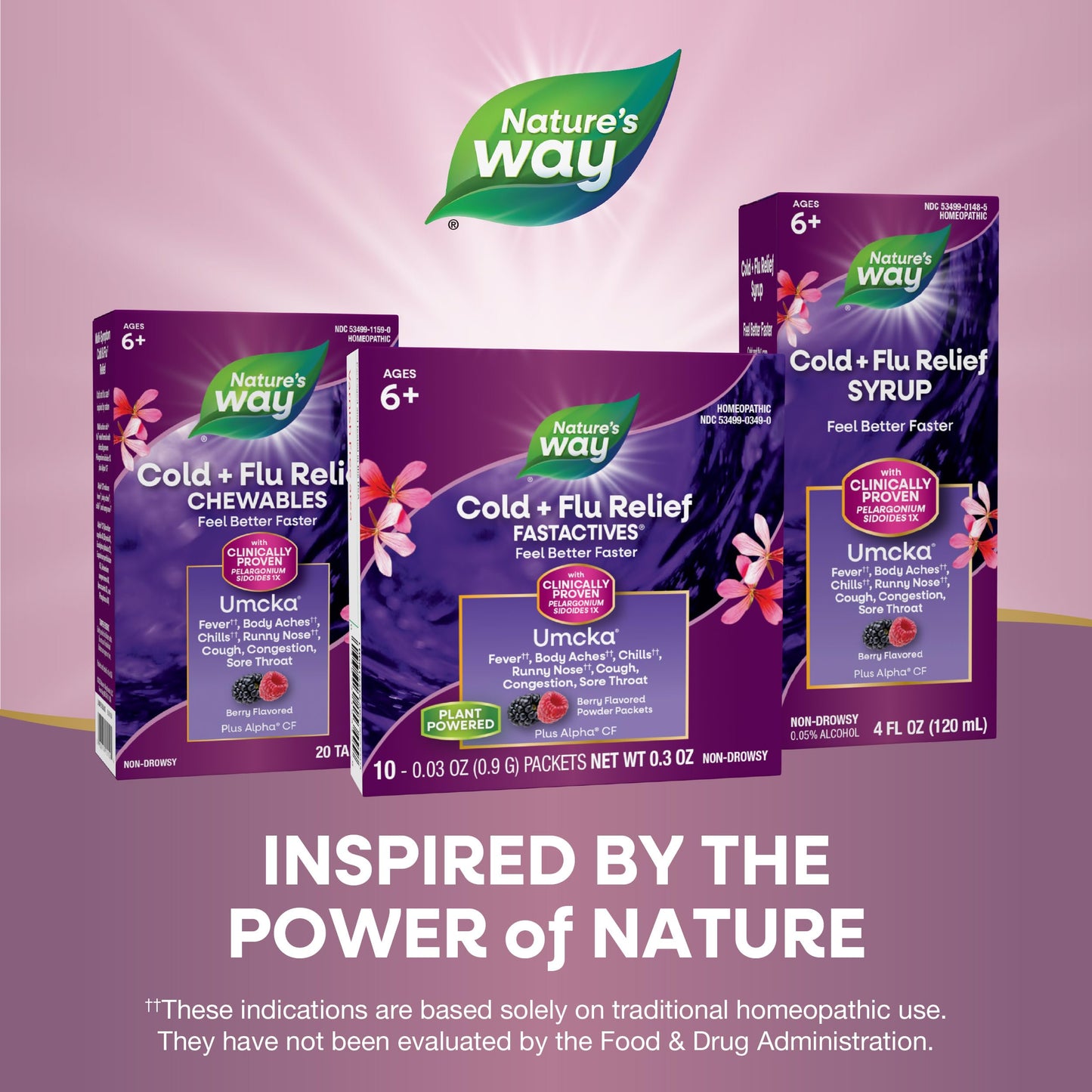 Nature's Way Cold + Flu Relief FastActives, Umcka, Homeopathic, Fever*, Sore Throat, Cough, Congestion, Body Aches*, Phenylephrine Free, Non-Drowsy, Berry Flavored, 10 Packets (Packaging May Vary) - Nirvana Guru