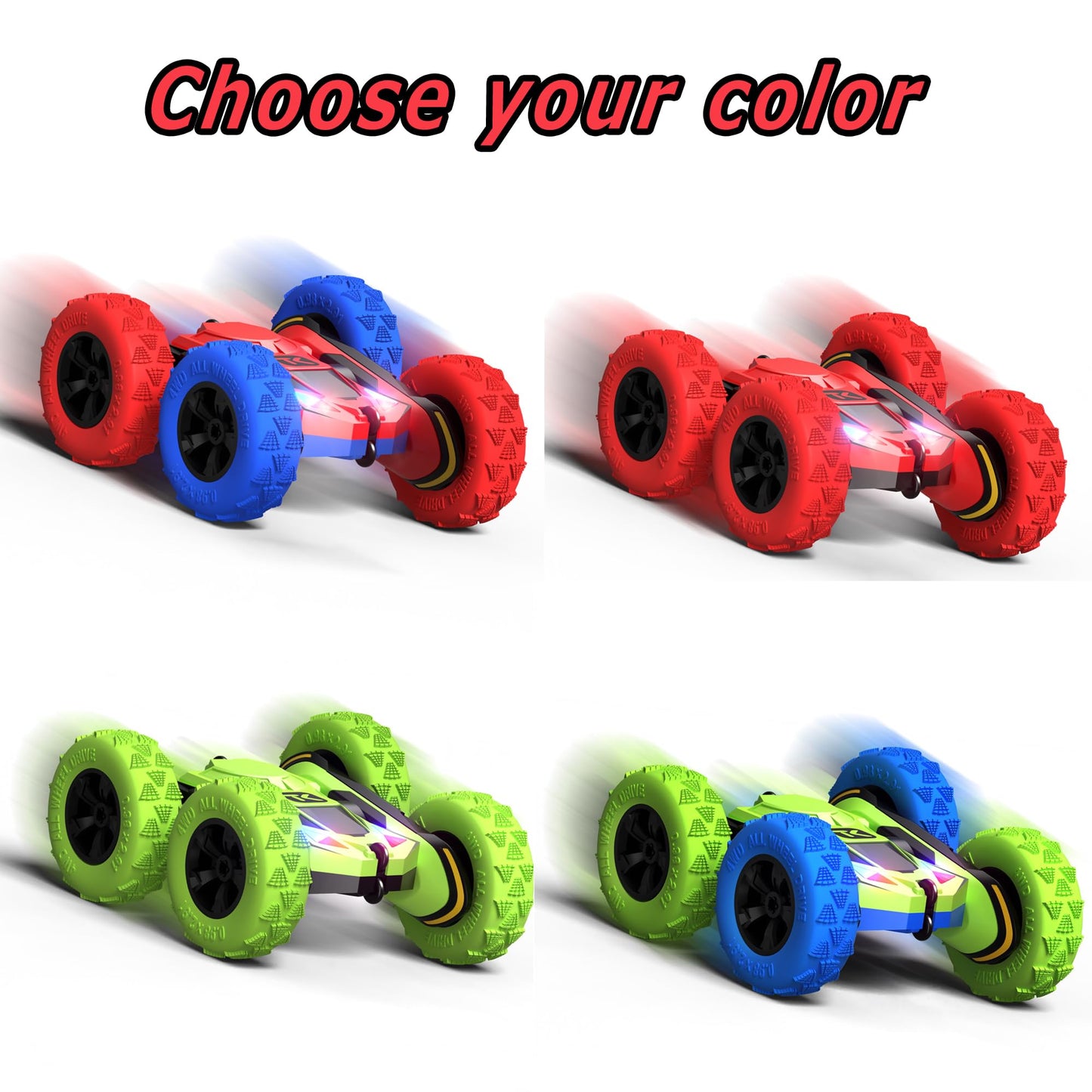Threeking RC Stunt Cars Remote Control Car Double-Sided Driving 360-degree Flips Rotating Car Toy, Green Nirvana Guru