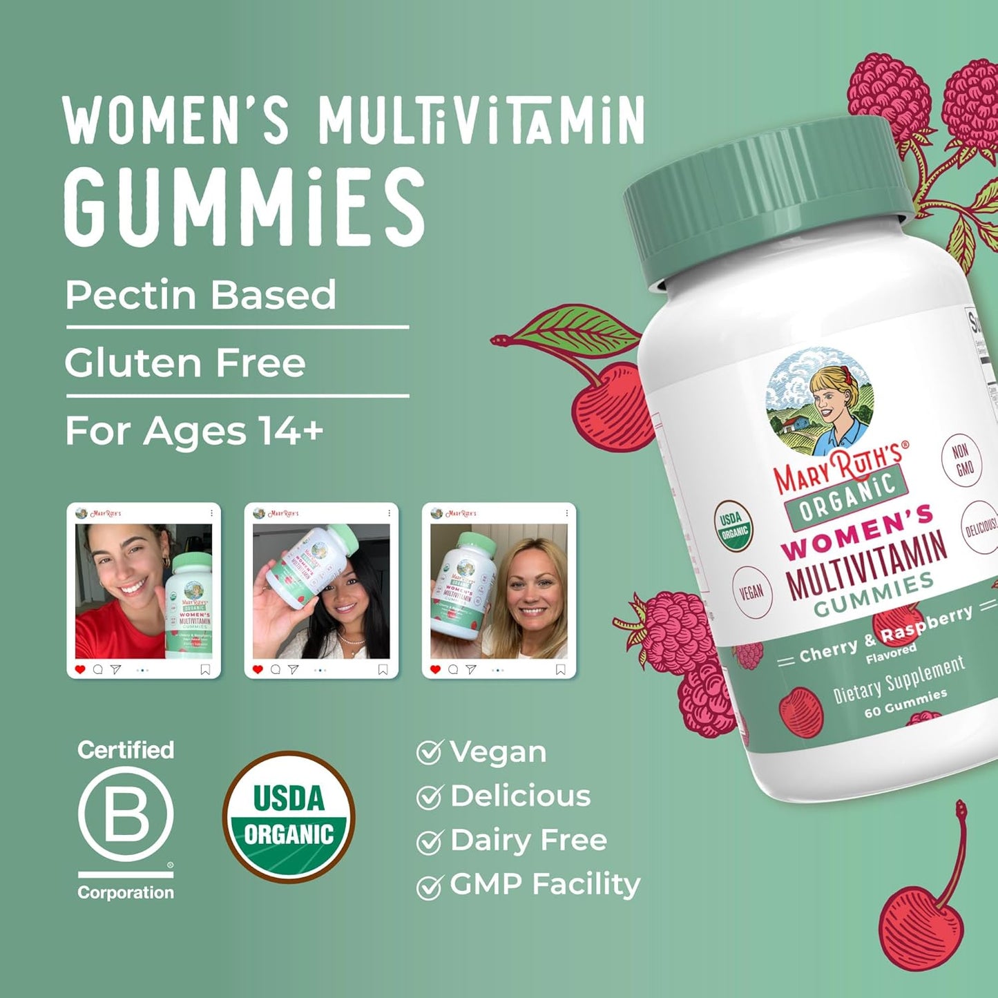 MaryRuth Organics Multivitamin for Women 14 | Women's Multivitamin Gummies for Immune Support| Skin Health | Sugar Free | Vegan | Non-GMO | 60 Count - Nirvana Guru