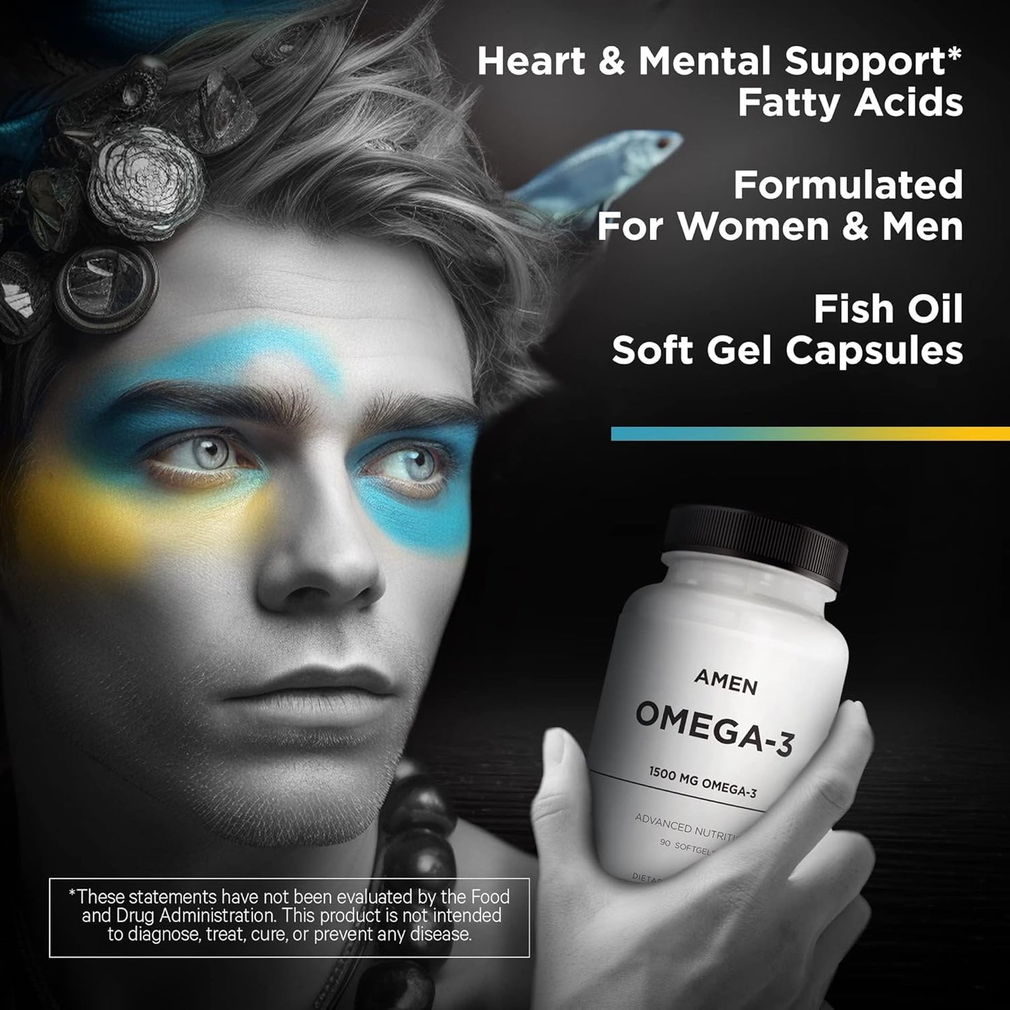 Amen Omega-3 Supplement - 1500mg High-Potency Daily Omega 3 - EPA and DHA Fatty Acids Fish Oil - 45-Day Supply - Fatty Acid Supplements - Fish Oil Pills - Non-GMO - 90 Soft Gels Capsules Nirvana Guru