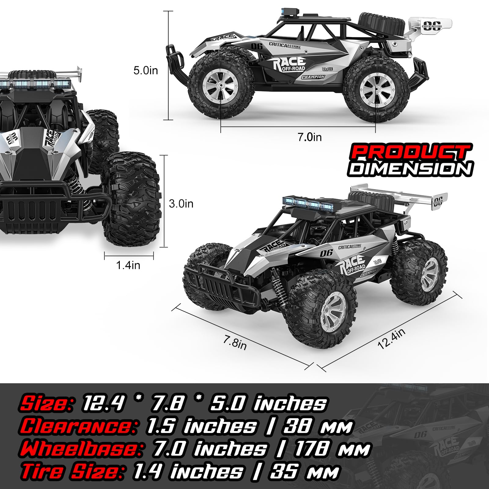 BLUEJAY Remote Control Car, 2.4GHz High Speed 33KM/H RC Cars Toys, 1:12 Monster RC Truck Off Road with LED Headlight and Rechargeable Battery Gifts for Adults Boys 8-12 Nirvana Guru