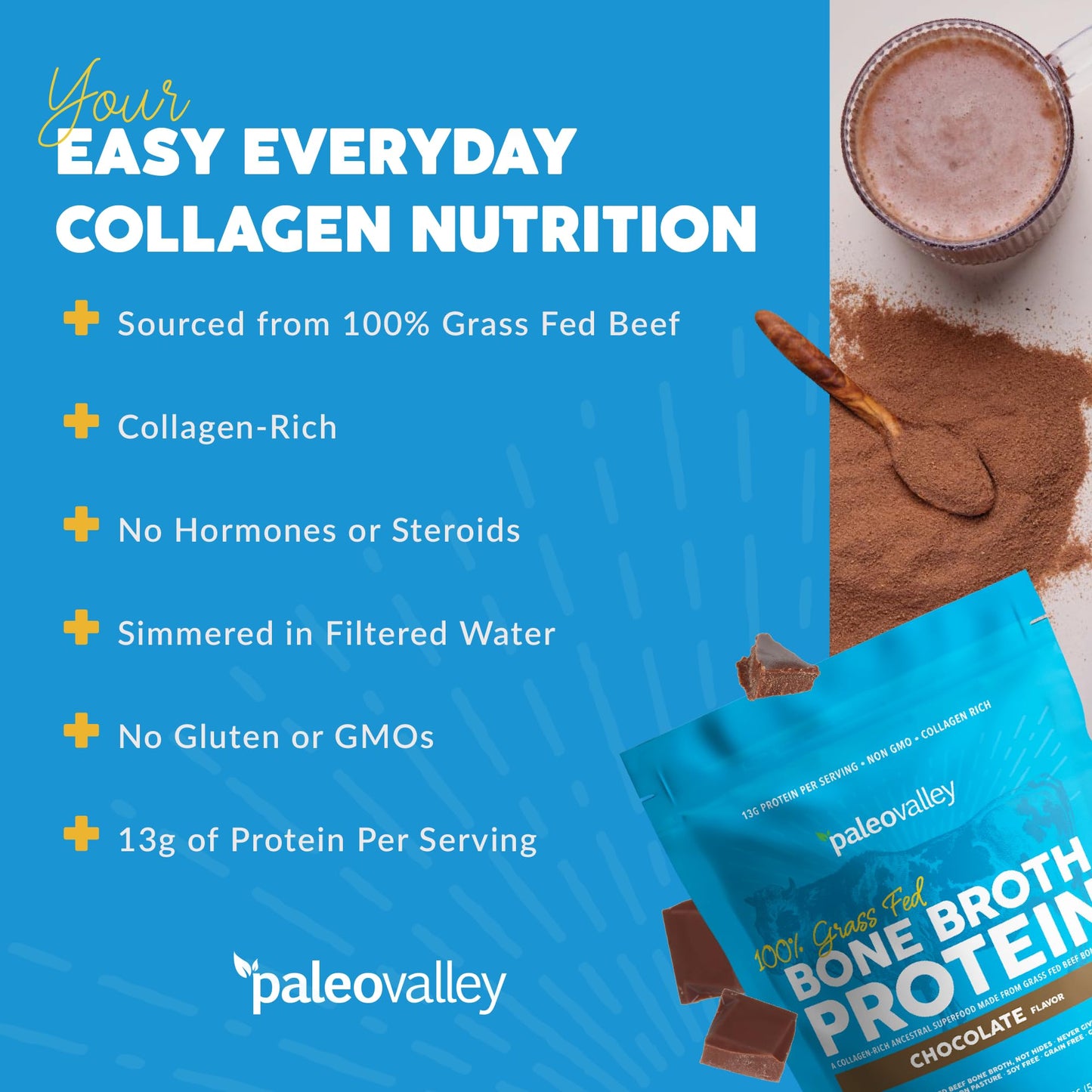 Paleovalley 100% Grass Fed Beef Bone Broth Protein Powder - Rich in Collagen Peptides for Hair, Skin, Gut Health, Bone and Joint Support - 28 Servings, 15g Protein Per Serving - No Gluten or GMOs - Nirvana Guru